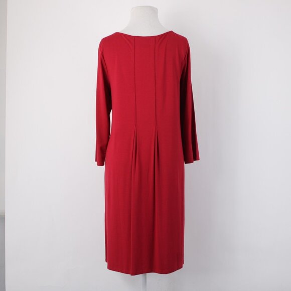 J Jill Dress $99 Sz M True Red Pleated Rayon Lycra Spandex Midi Dress - Picture 9 of 15